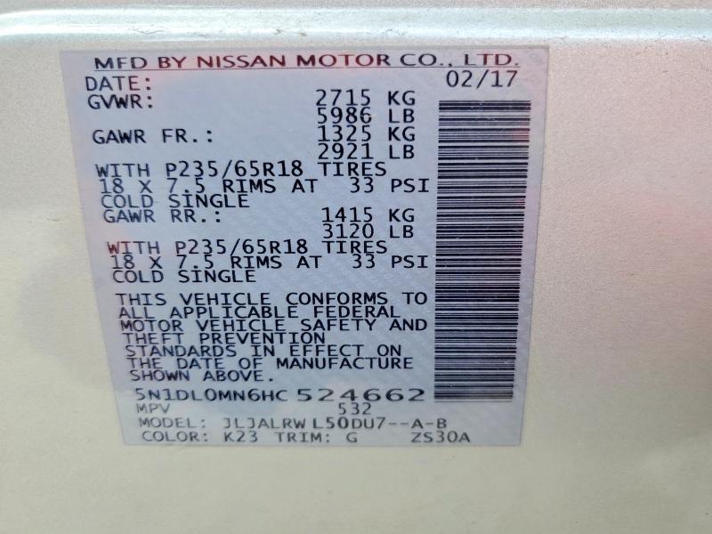 Продаж на аукціоні авто 2017 Infiniti Qx60, vin: 5N1DL0MN6HC524662, номер лоту: 53552456
