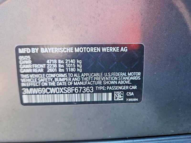 Продажа на аукционе авто 2025 Bmw 330i, vin: 3MW69CW0XS8F67363, номер лота: 52492096