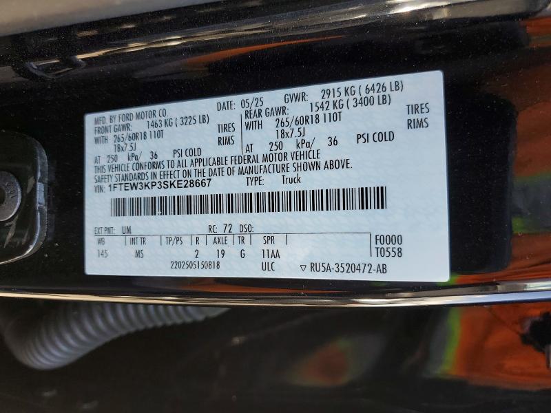 Aukcja sprzedaży 2025 Ford F150, vin: 1FTEW3KP3SKE28667, numer aukcji: 55583926