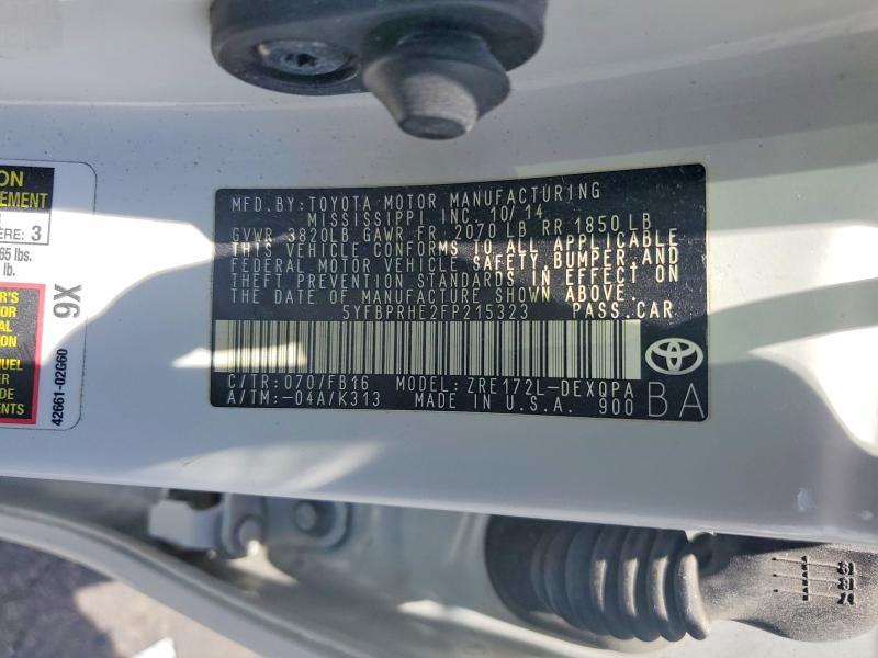 Aukcja sprzedaży 2015 Toyota Corolla, vin: 5YFBPRHE2FP215323, numer aukcji: 54909376