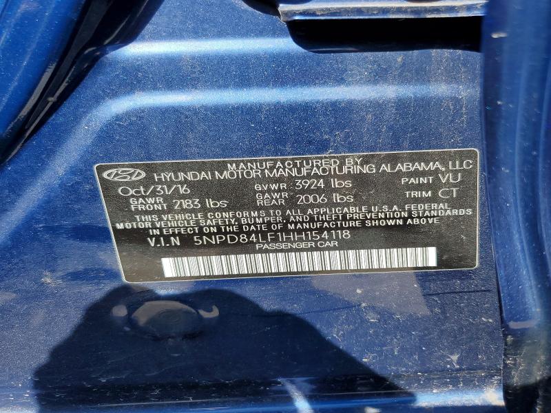 53882016 :رقم المزاد ، 5NPD84LF1HH154118 vin ، 2017 Hyundai Elantra مزاد بيع