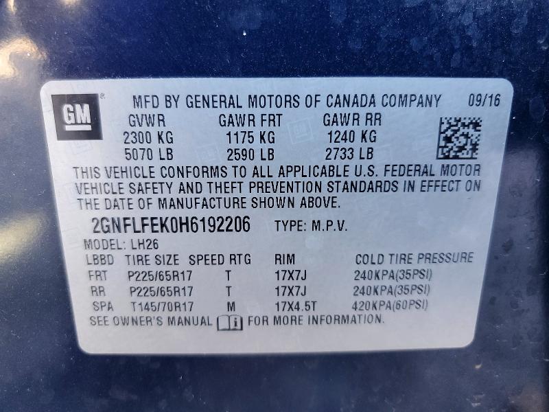 2017 Chevrolet Equinox მანქანა იყიდება აუქციონზე, vin: 2GNFLFEK0H6192206, აუქციონის ნომერი: 52236466