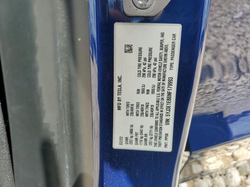 Aukcja sprzedaży 2022 Tesla Model 3, vin: 5YJ3E1EB8NF179993, numer aukcji: 54291946