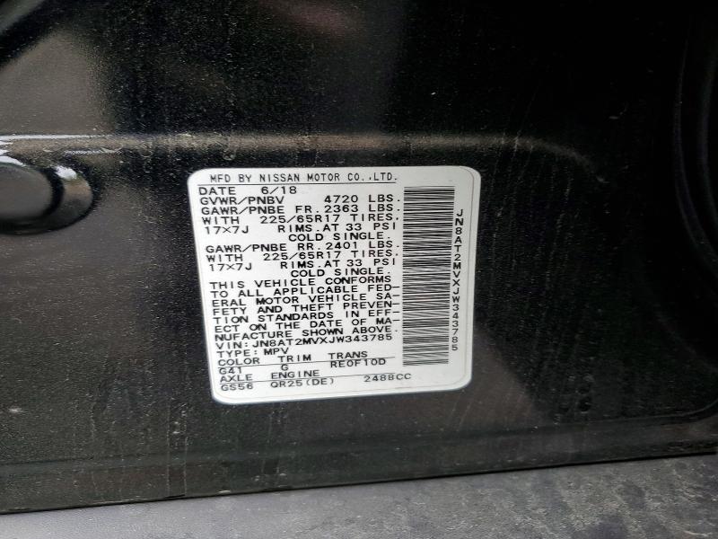 2018 Nissan Rogue მანქანა იყიდება აუქციონზე, vin: JN8AT2MVXJW343785, აუქციონის ნომერი: 53935646