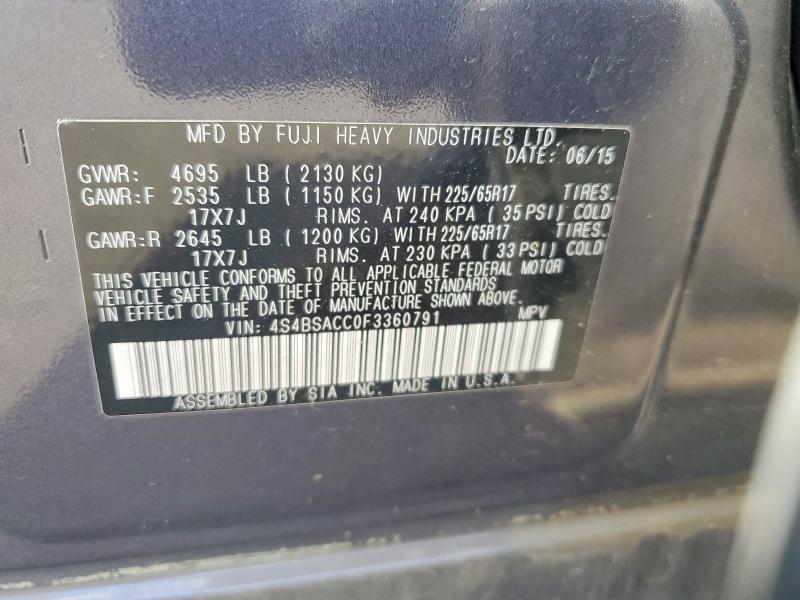 Aukcja sprzedaży 2015 Subaru Outback, vin: 4S4BSACC0F3360791, numer aukcji: 52871846