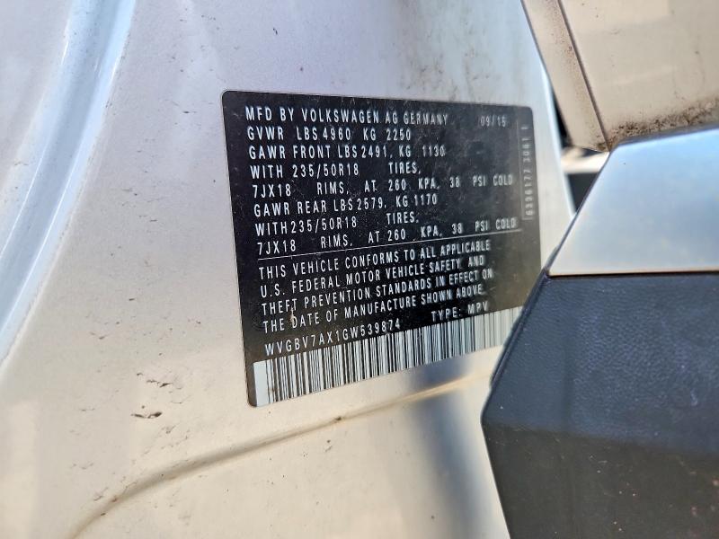 2016 Volkswagen Tiguan მანქანა იყიდება აუქციონზე, vin: WVGBV7AX1GW539874, აუქციონის ნომერი: 53784916