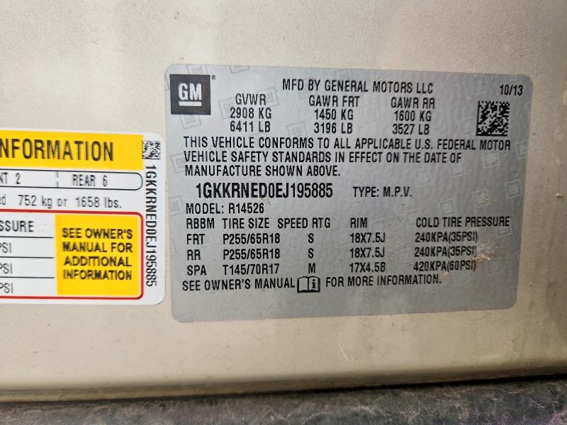 2014 Gmc Acadia მანქანა იყიდება აუქციონზე, vin: 1GKKRNED0EJ195885, აუქციონის ნომერი: 55084466