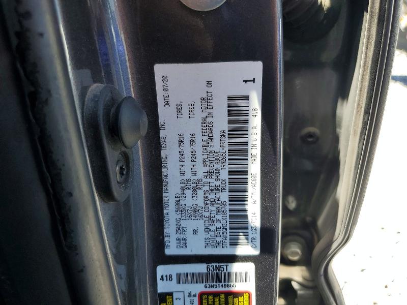 53646096 :رقم المزاد ، 5TFAX5GN3LX185705 vin ، 2020 Toyota Tacoma مزاد بيع