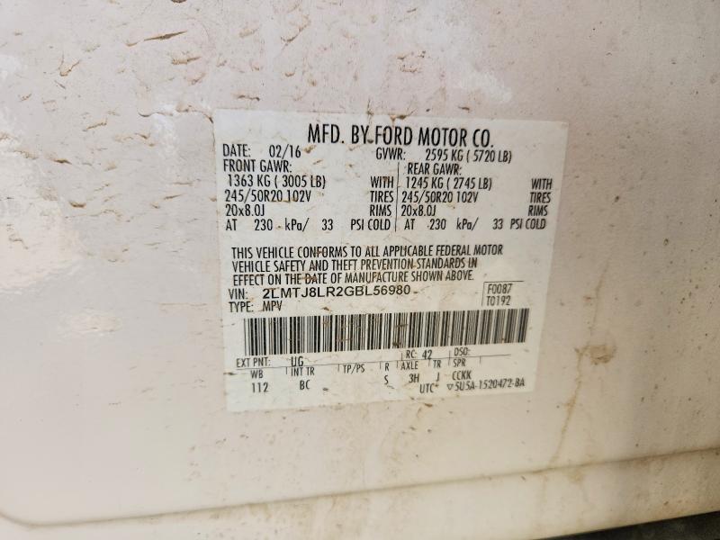 Aukcja sprzedaży 2016 Lincoln Mkx, vin: 2LMTJ8LR2GBL56980, numer aukcji: 52127426