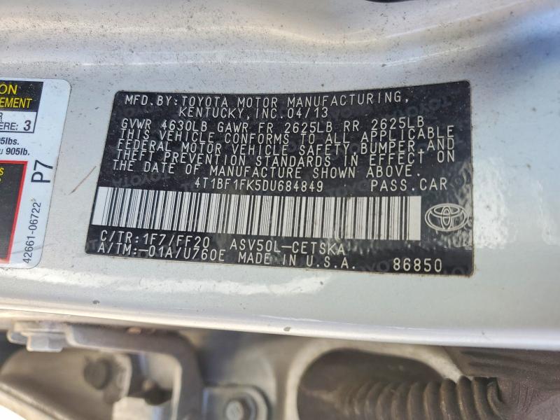 Продажа на аукционе авто 2013 Toyota Camry, vin: 4T1BF1FK5DU684849, номер лота: 52006316