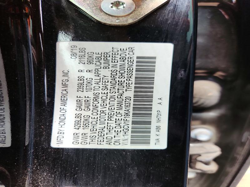 Продажа на аукционе авто 2019 Honda Accord, vin: 1HGCV1F19KA163720, номер лота: 54112306