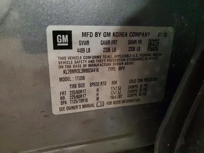 54468356 :رقم المزاد ، KL79MRSL3MB034416 vin ، 2021 Chevrolet Trail Blazer مزاد بيع