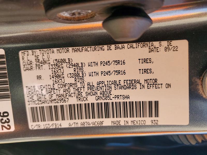 Продаж на аукціоні авто 2022 Toyota Tacoma, vin: 3TMCZ5AN1NM529567, номер лоту: 54670466