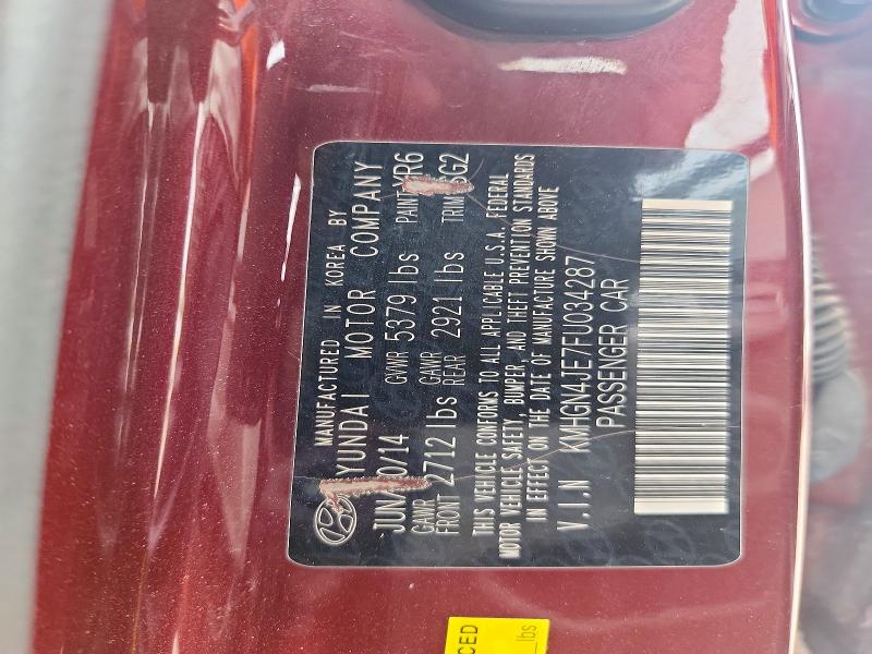2015 Hyundai Genesis მანქანა იყიდება აუქციონზე, vin: KMHGN4JE7FU034287, აუქციონის ნომერი: 54840626