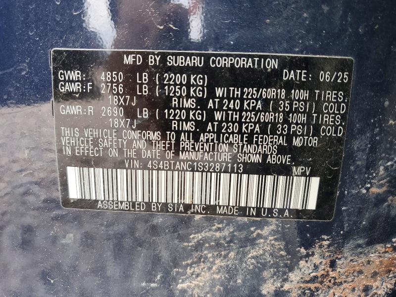 Aukcja sprzedaży 2025 Subaru Outback, vin: 4S4BTANC1S3287113, numer aukcji: 54306496