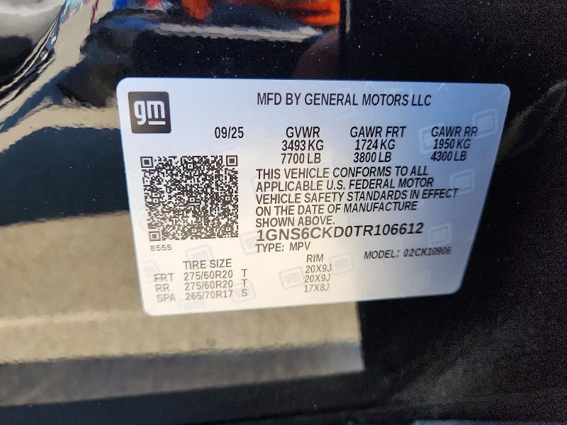 53803206 :رقم المزاد ، 1GNS6CKD0TR106612 vin ، 2026 Chevrolet Suburban مزاد بيع