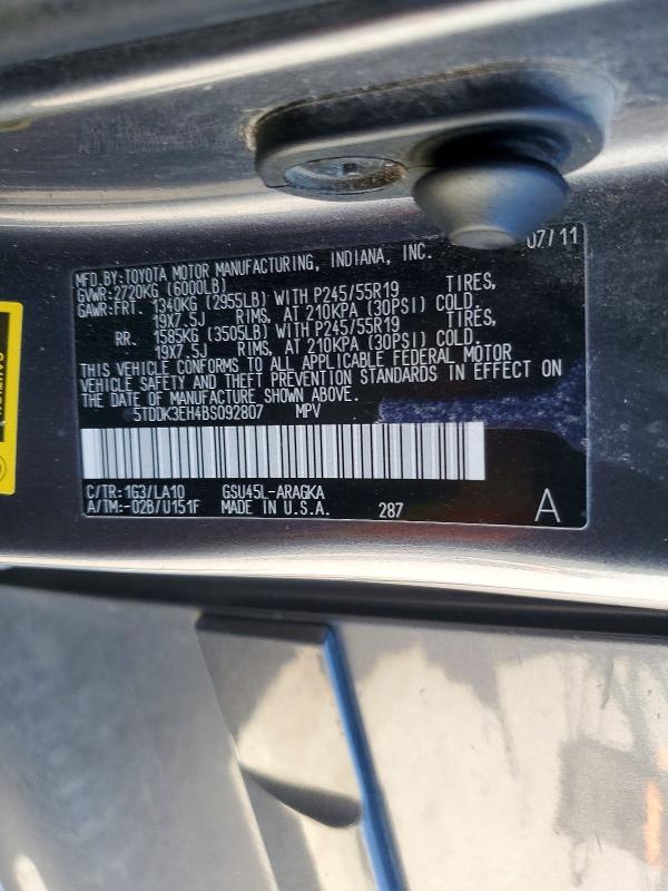 Продаж на аукціоні авто 2011 Toyota Highlander, vin: 5TDDK3EH4BS092807, номер лоту: 54119536