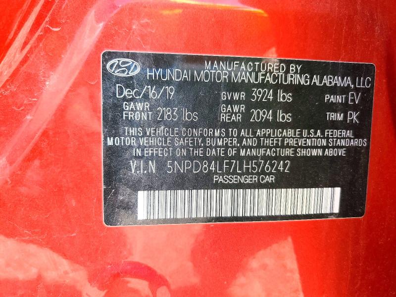2020 Hyundai Elantra მანქანა იყიდება აუქციონზე, vin: 5NPD84LF7LH576242, აუქციონის ნომერი: 54290826