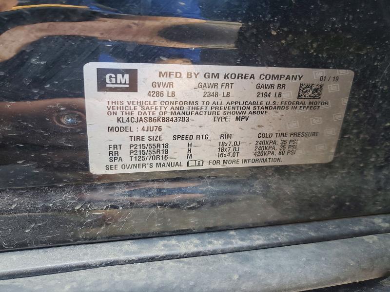 2019 Buick Encore მანქანა იყიდება აუქციონზე, vin: KL4CJASB6KB843703, აუქციონის ნომერი: 54662816