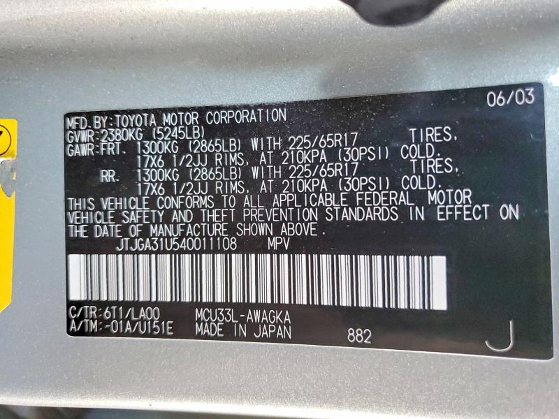 Aukcja sprzedaży 2004 Lexus Rx, vin: JTJGA31U540011108, numer aukcji: 55198516