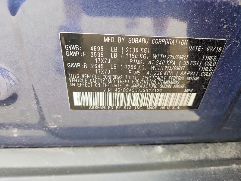 Продаж на аукціоні авто 2018 Subaru Outback, vin: 4S4BSACC0J3312121, номер лоту: 53665736