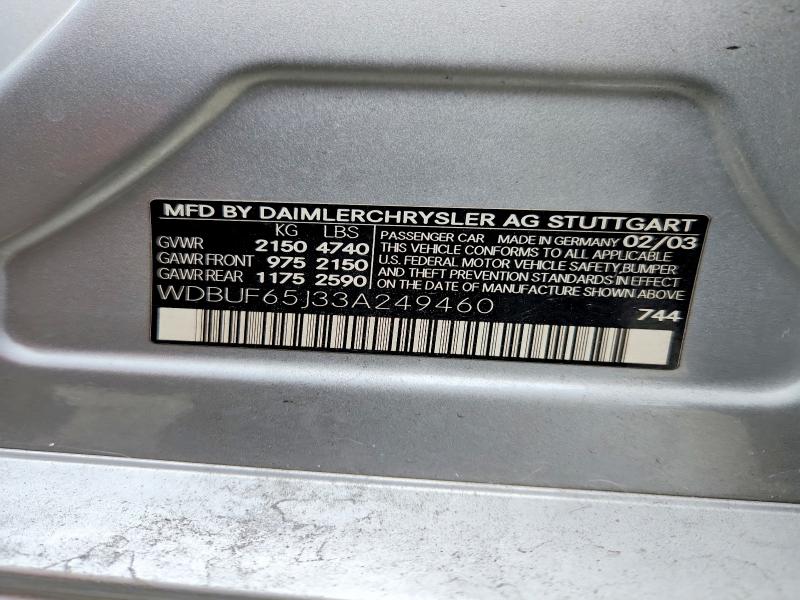 53665116 :رقم المزاد ، WDBUF65J33A249460 vin ، 2003 Mercedes-benz E مزاد بيع