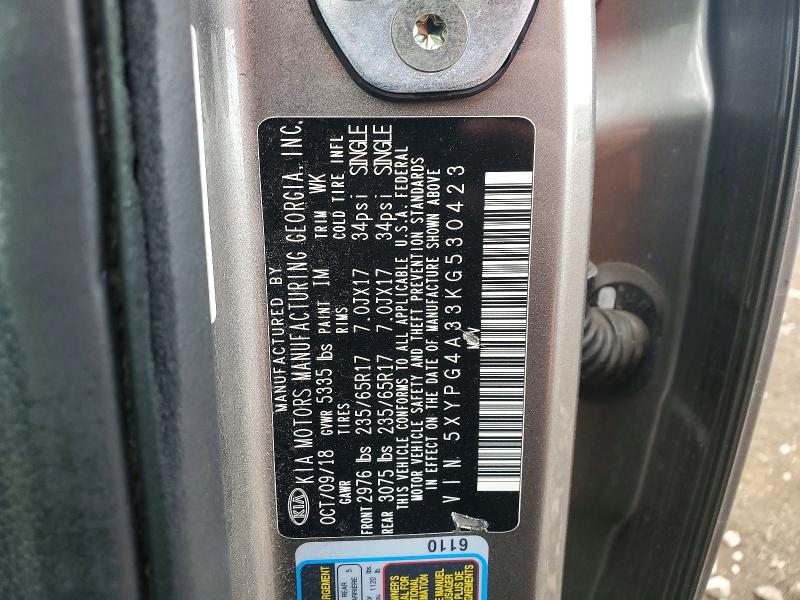 Aukcja sprzedaży 2019 Kia Sorento, vin: 5XYPG4A33KG530423, numer aukcji: 53263606