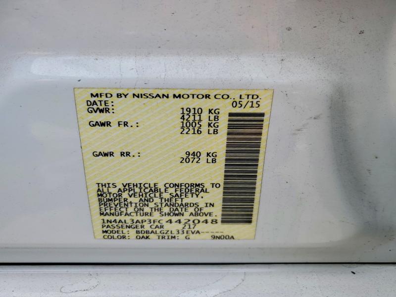 54991086 :رقم المزاد ، 1N4AL3AP3FC442048 vin ، 2015 Nissan Altima مزاد بيع