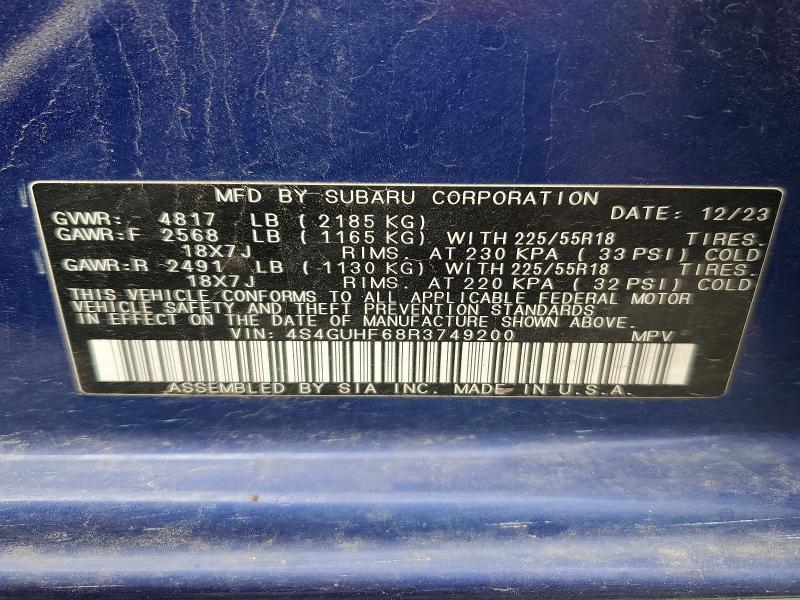 52468266 :رقم المزاد ، 4S4GUHF68R3749200 vin ، 2024 Subaru Crosstrek مزاد بيع