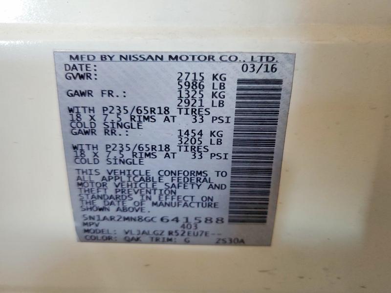 Aukcja sprzedaży 2016 Nissan Pathfinder, vin: 5N1AR2MN8GC641588, numer aukcji: 52784806