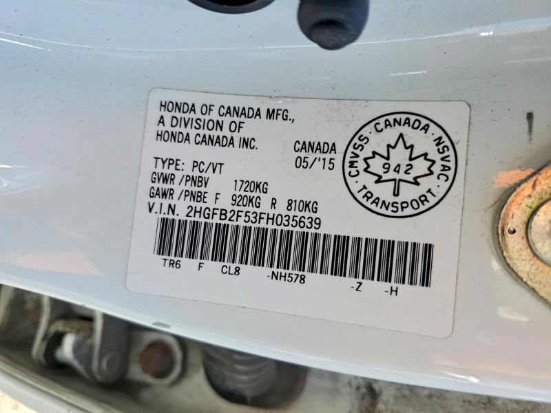 Продаж на аукціоні авто 2015 Honda Civic, vin: 2HGFB2F53FH035639, номер лоту: 53579016