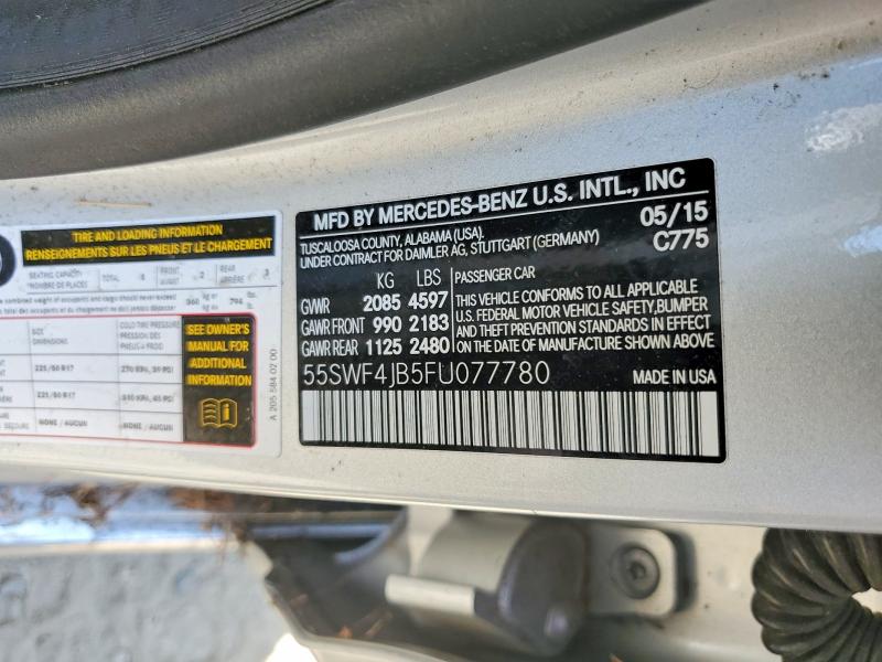 Aukcja sprzedaży 2015 Mercedes-benz C, vin: 55SWF4JB5FU077780, numer aukcji: 53959576