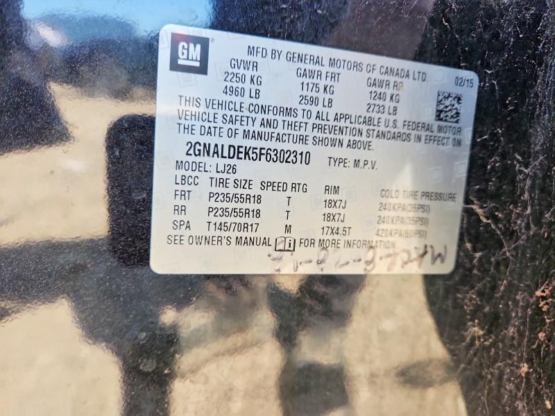 Aukcja sprzedaży 2015 Chevrolet Equinox, vin: 2GNALDEK5F6302310, numer aukcji: 55094346