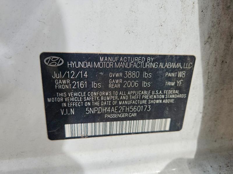 55133606 :رقم المزاد ، 5NPDH4AE2FH560173 vin ، 2015 Hyundai Elantra مزاد بيع