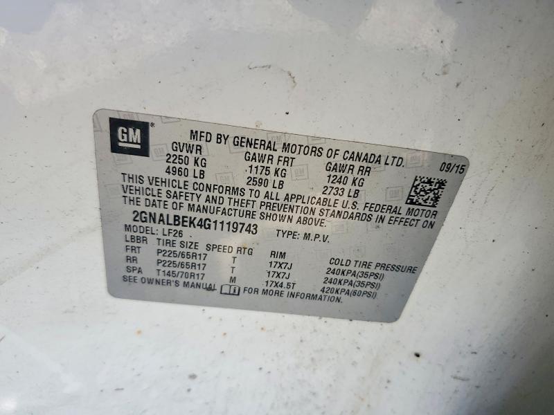 Продажа на аукционе авто 2016 Chevrolet Equinox, vin: 2GNALBEK4G1119743, номер лота: 53423406