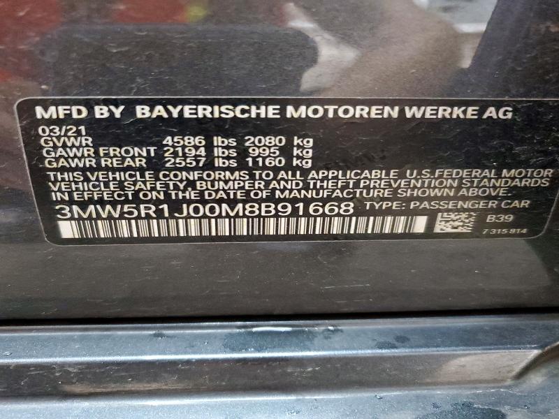 Продаж на аукціоні авто 2021 Bmw 330i, vin: 3MW5R1J00M8B91668, номер лоту: 54982516