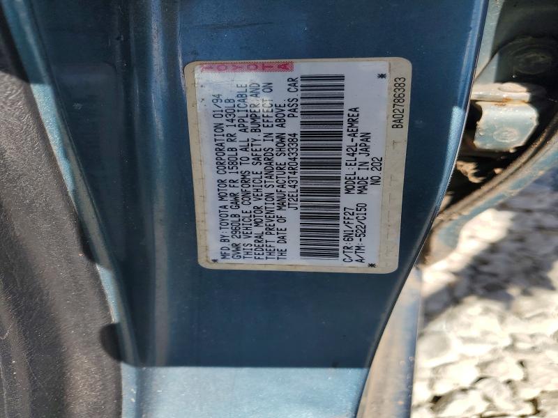 55400346 :رقم المزاد ، JT2EL43T4R0433384 vin ، 1994 Toyota Tercel مزاد بيع