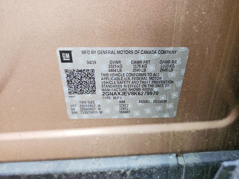 54435576 :رقم المزاد ، 2GNAXJEV8K6279970 vin ، 2019 Chevrolet Equinox مزاد بيع