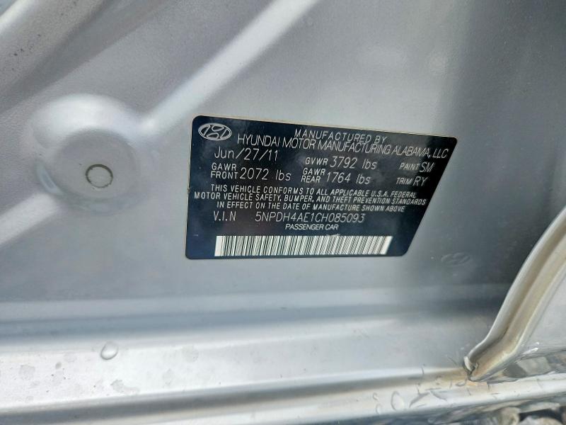 51703746 :رقم المزاد ، 5NPDH4AE1CH085093 vin ، 2012 Hyundai Elantra مزاد بيع