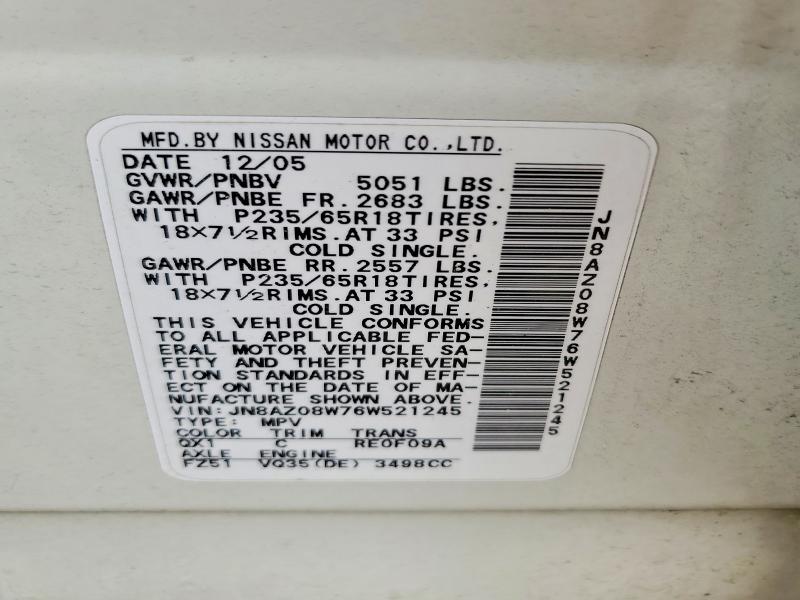 Продажа на аукционе авто 2006 Nissan Murano, vin: JN8AZ08W76W521245, номер лота: 53671806
