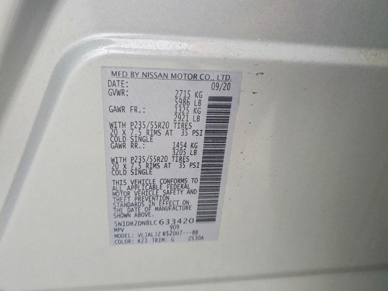Aukcja sprzedaży 2020 Nissan Pathfinder, vin: 5N1DR2DN8LC633420, numer aukcji: 52873996