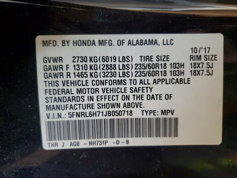 Aukcja sprzedaży 2018 Honda Odyssey, vin: 5FNRL6H71JB050718, numer aukcji: 55108106