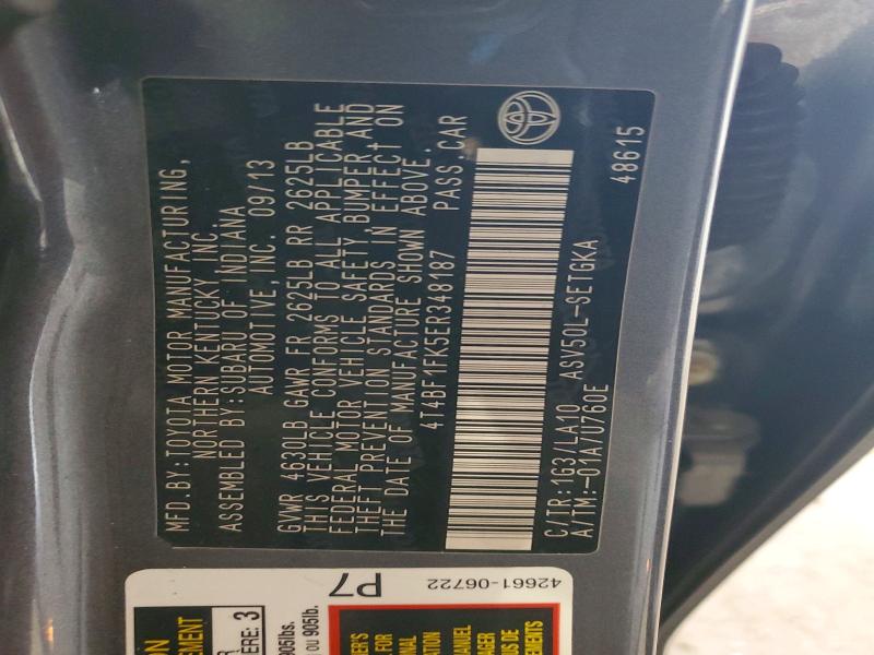 2014 Toyota Camry მანქანა იყიდება აუქციონზე, vin: 4T4BF1FK5ER348187, აუქციონის ნომერი: 52693816