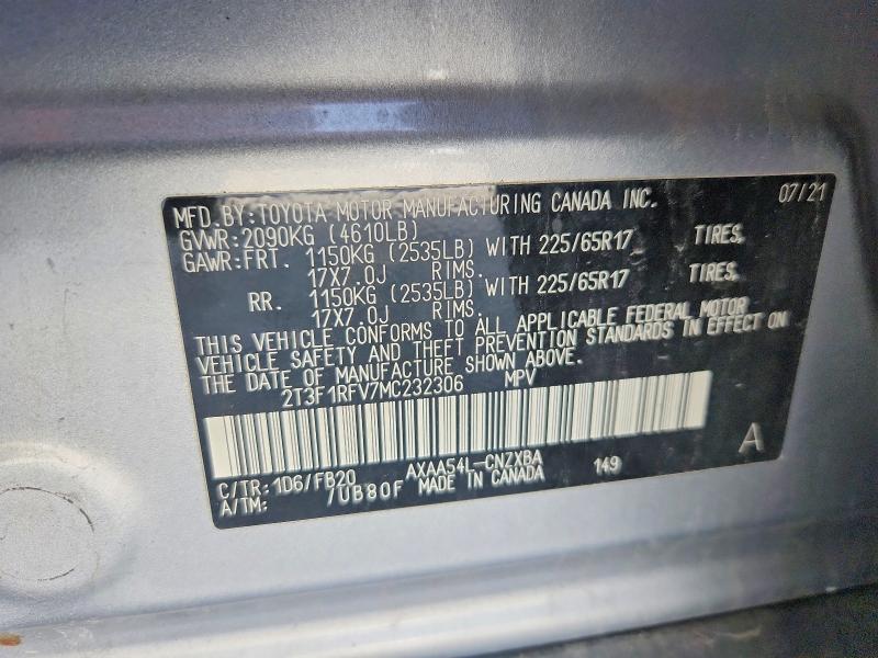 Aukcja sprzedaży 2021 Toyota Rav4, vin: 2T3F1RFV7MC232306, numer aukcji: 51431356