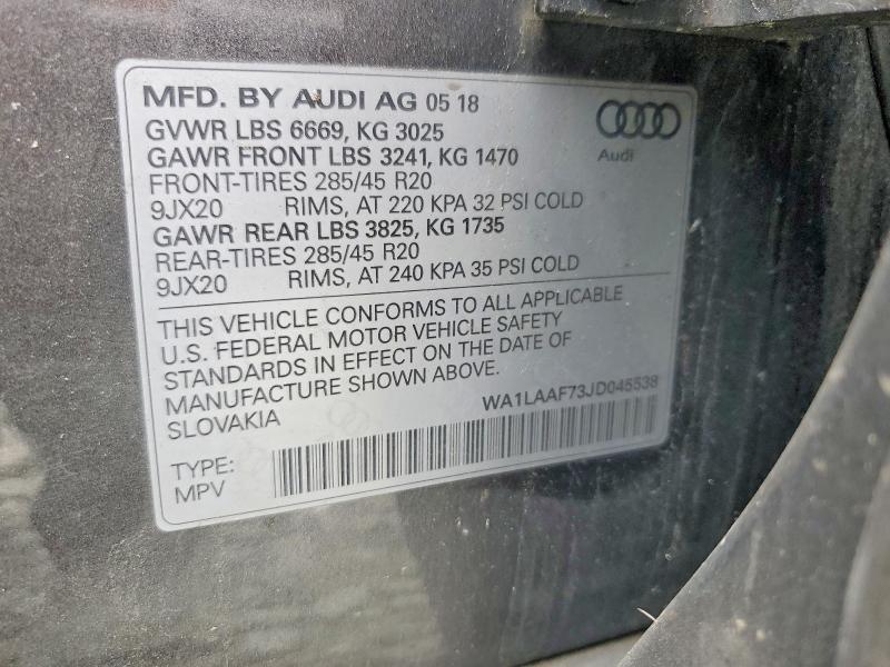Aukcja sprzedaży 2018 Audi Q7, vin: WA1LAAF73JD045538, numer aukcji: 55068246