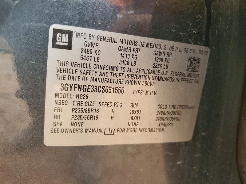 54397736 :رقم المزاد ، 3GYFNGE33CS651556 vin ، 2012 Cadillac Srx مزاد بيع