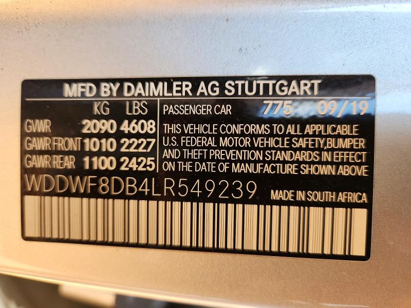 2020 Mercedes-benz C მანქანა იყიდება აუქციონზე, vin: WDDWF8DB4LR549239, აუქციონის ნომერი: 54062036