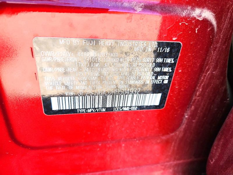 Aukcja sprzedaży 2017 Subaru Forester, vin: JF2SJAGC0HH504932, numer aukcji: 52362496