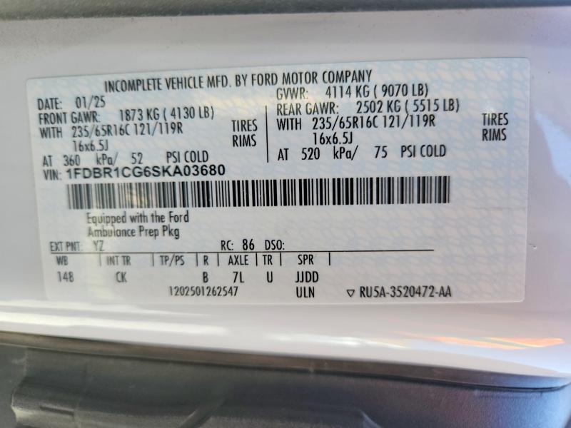 Aukcja sprzedaży 2025 Ford Transit, vin: 1FDBR1CG6SKA03680, numer aukcji: 54681016