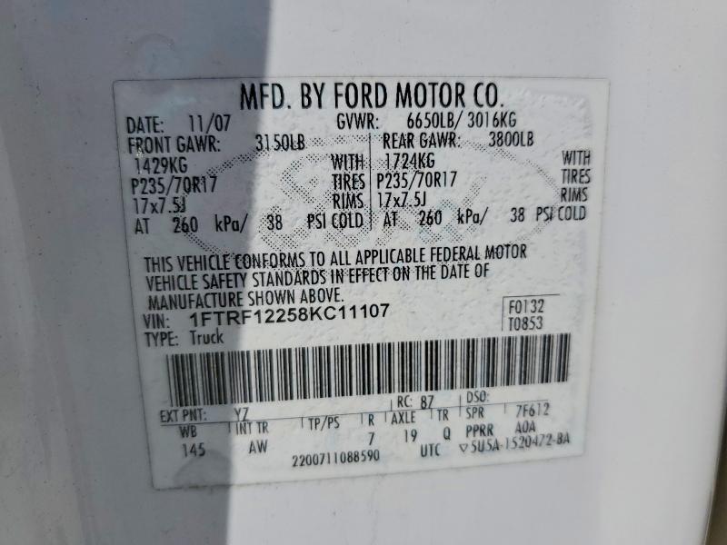 Продаж на аукціоні авто 2008 Ford F150, vin: 1FTRF12258KC11107, номер лоту: 53338556